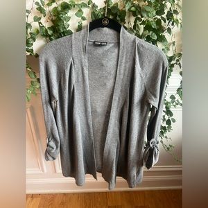 Express Womens Sweater Small Flowy Cardigan Open Front Roll Tab Sleeve Gray